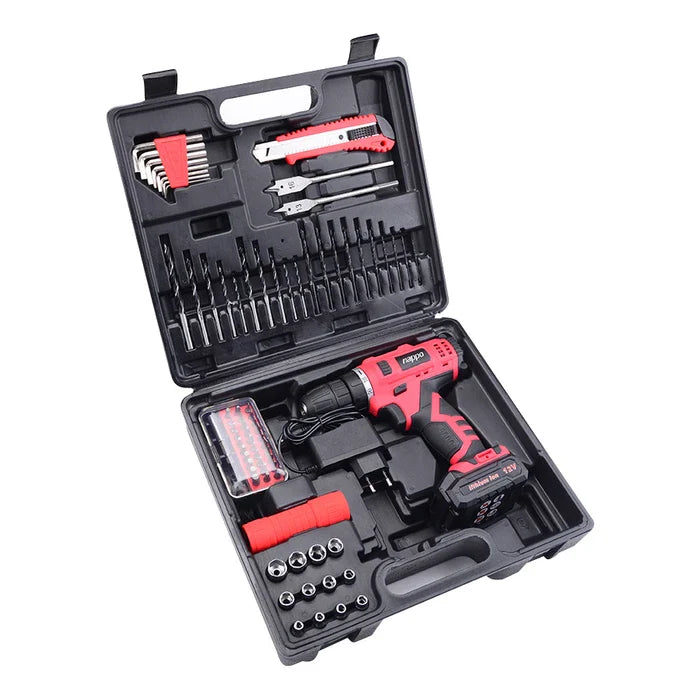 Taladro Inalámbrico nарро NHK-041 con 2 Velocidades Batería Recargable 12V Maletín + Accesorios 78 Piezas